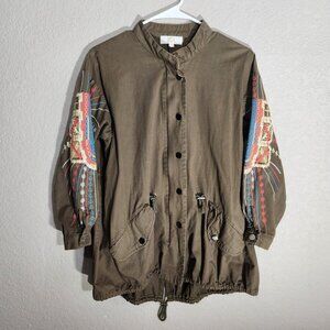 JCL Olive Green Embroidered Jacket S/M Boho Embroidery